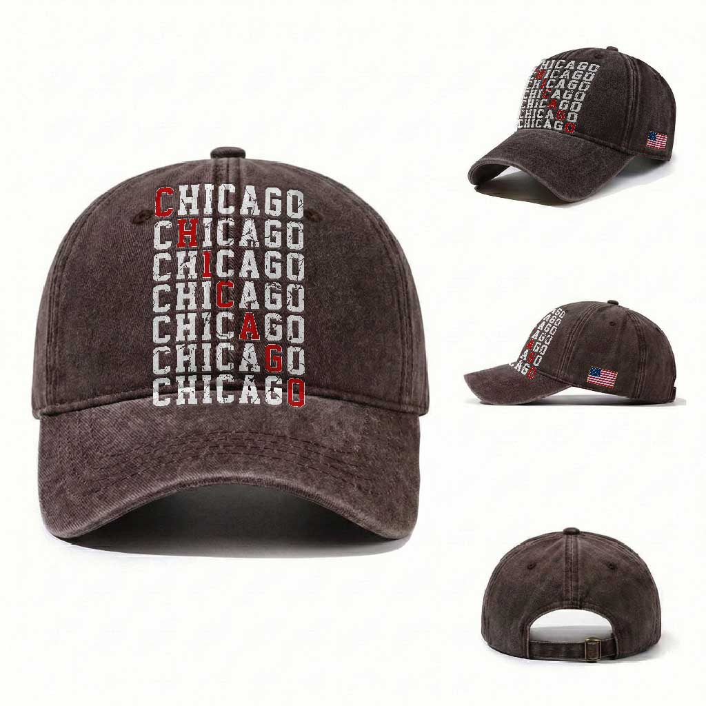 Vintage Chicago Washed Cotton Baseball Cap Retro Distressed Classic Chicago