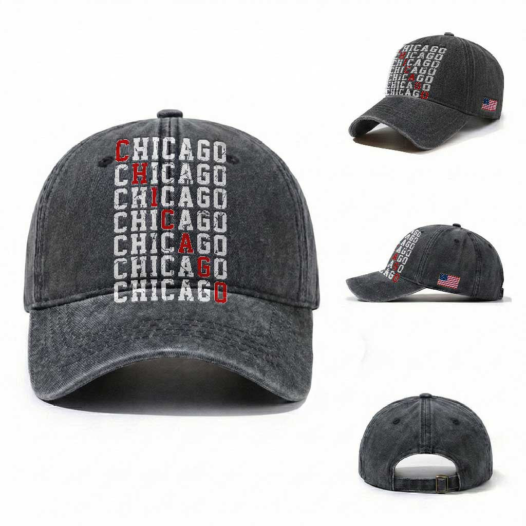 Vintage Chicago Washed Cotton Baseball Cap Retro Distressed Classic Chicago