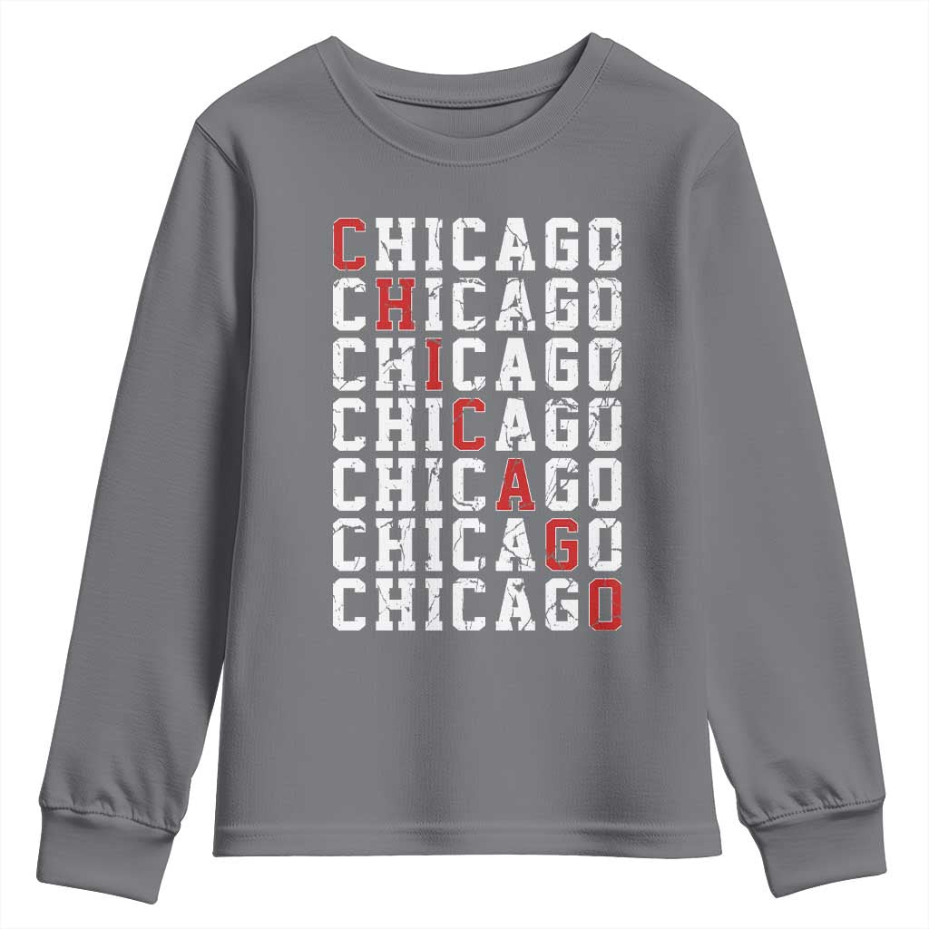 Vintage Chicago Youth Sweatshirt Retro Distressed Classic Chicago