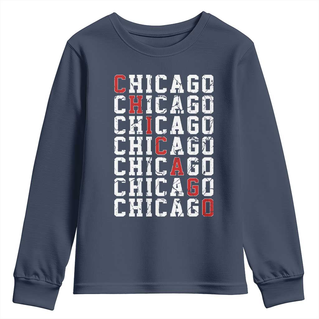 Vintage Chicago Youth Sweatshirt Retro Distressed Classic Chicago