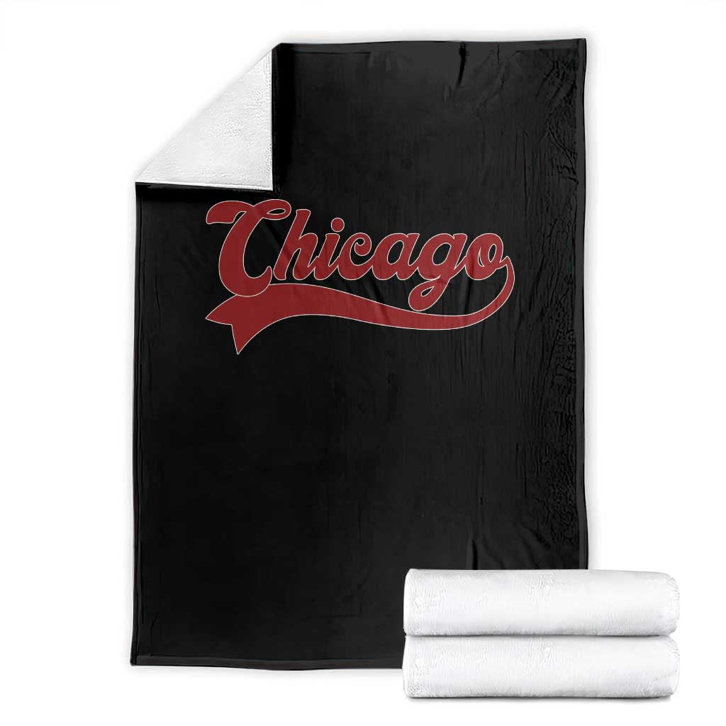 Retro Chicago Throw Blanket Varsity Script Vintage Sports Jersey Style 80s 90s