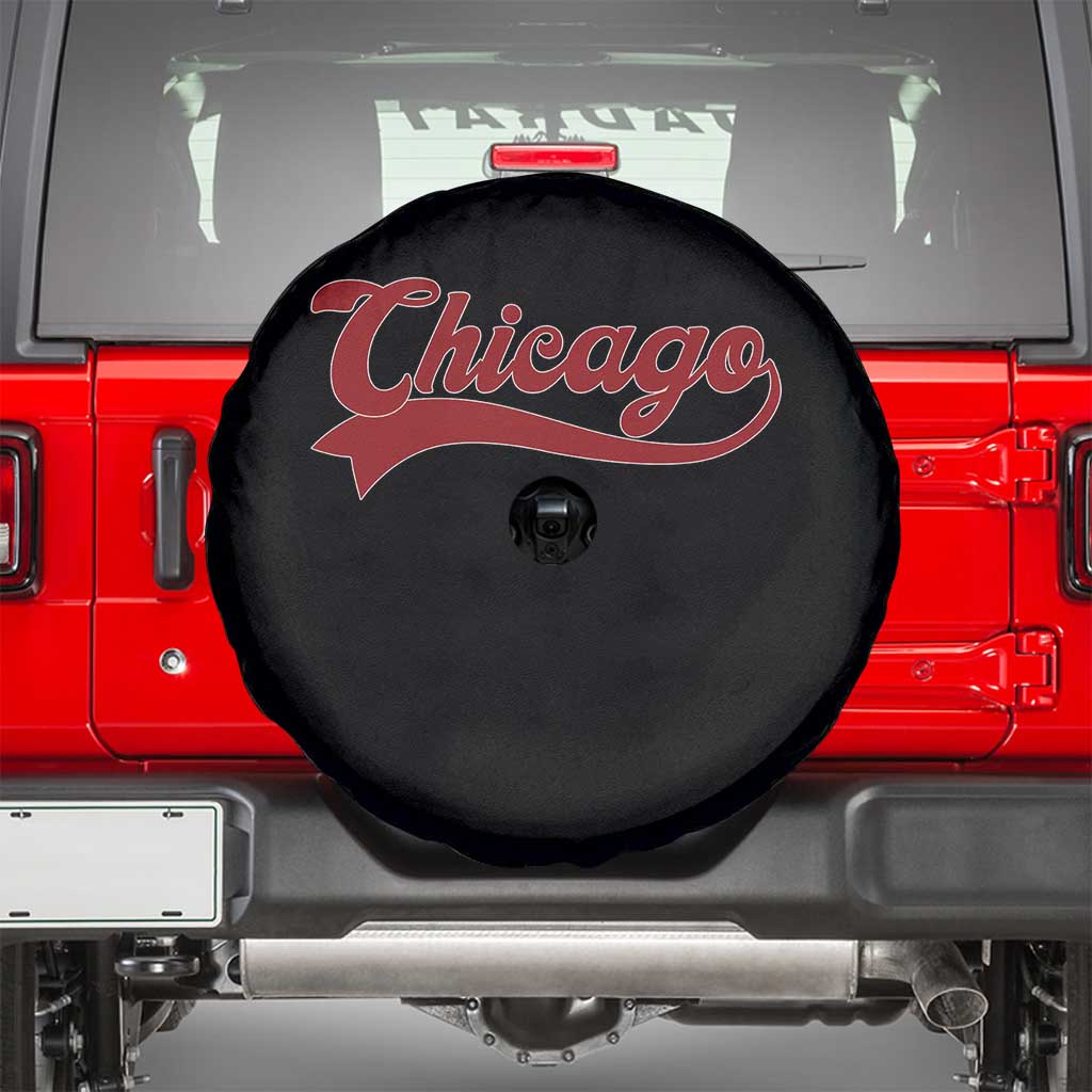 Retro Chicago Spare Tire Cover Varsity Script Vintage Sports Jersey Style 80s 90s