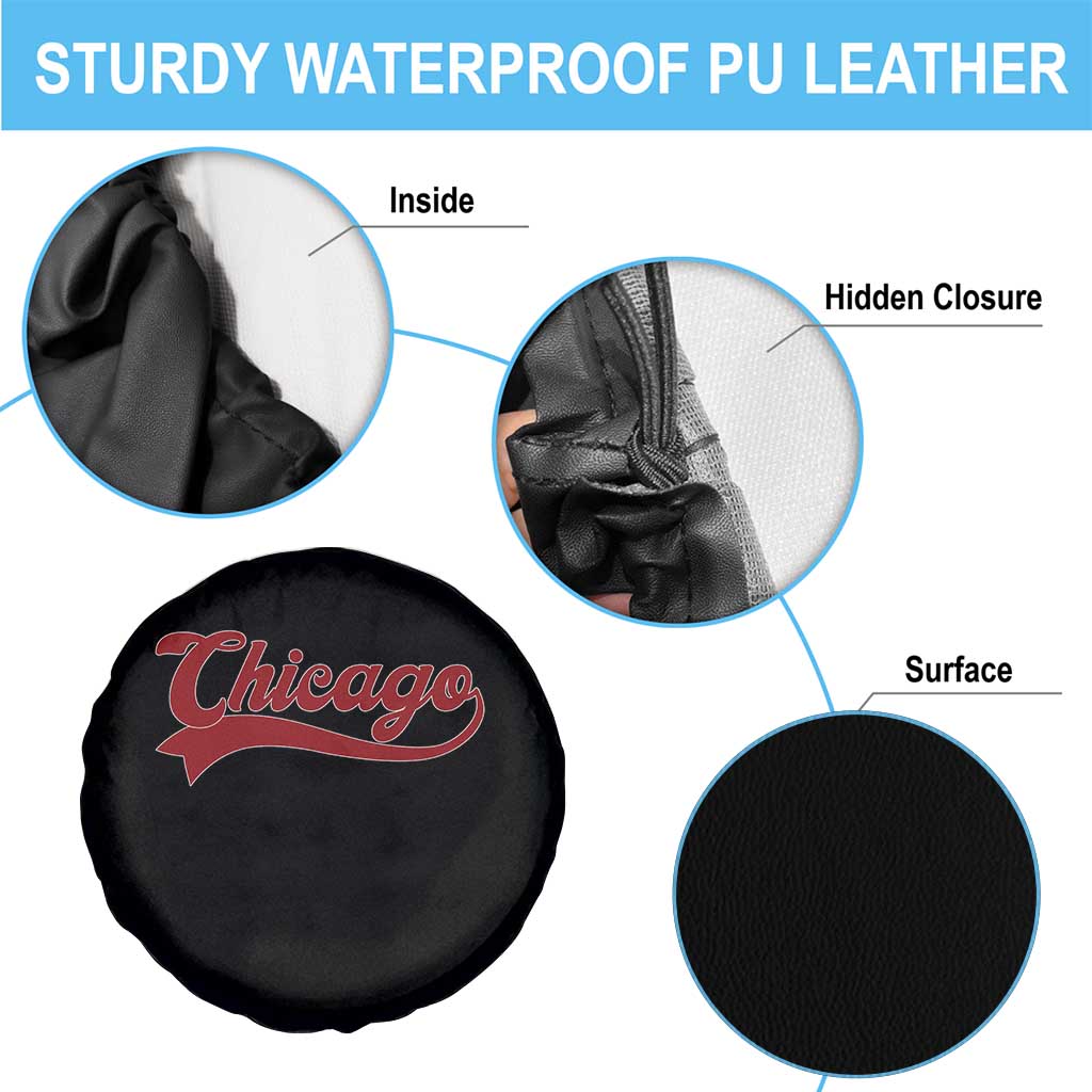 Retro Chicago Spare Tire Cover Varsity Script Vintage Sports Jersey Style 80s 90s