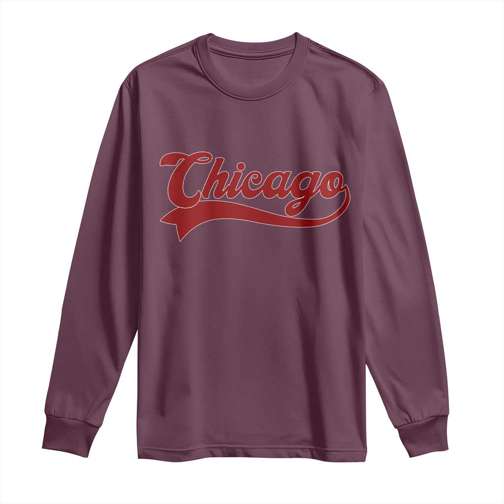 Retro Chicago Long Sleeve Shirt Varsity Script Vintage Sports Jersey Style 80s 90s