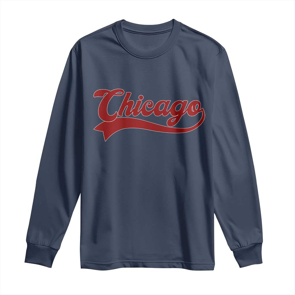 Retro Chicago Long Sleeve Shirt Varsity Script Vintage Sports Jersey Style 80s 90s