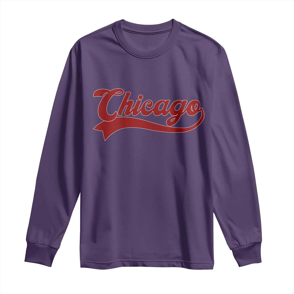 Retro Chicago Long Sleeve Shirt Varsity Script Vintage Sports Jersey Style 80s 90s