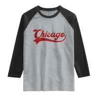 Retro Chicago Raglan Shirt Varsity Script Vintage Sports Jersey Style 80s 90s