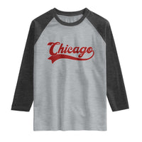 Retro Chicago Raglan Shirt Varsity Script Vintage Sports Jersey Style 80s 90s