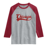 Retro Chicago Raglan Shirt Varsity Script Vintage Sports Jersey Style 80s 90s