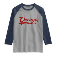 Retro Chicago Raglan Shirt Varsity Script Vintage Sports Jersey Style 80s 90s