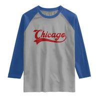 Retro Chicago Raglan Shirt Varsity Script Vintage Sports Jersey Style 80s 90s