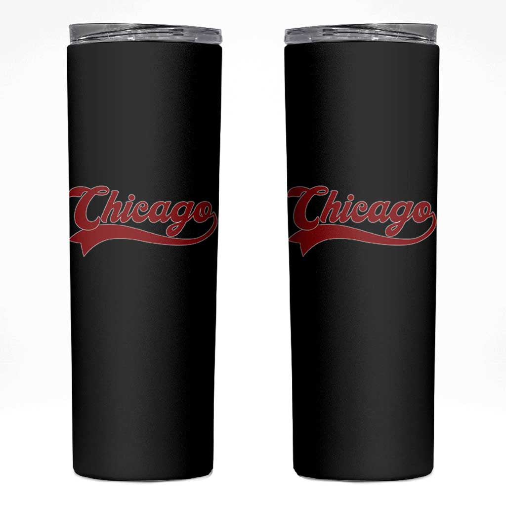 Retro Chicago Skinny Tumbler Varsity Script Vintage Sports Jersey Style 80s 90s