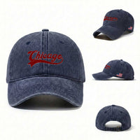 Retro Chicago Washed Cotton Baseball Cap Varsity Script Vintage Sports Jersey Style 80s 90s