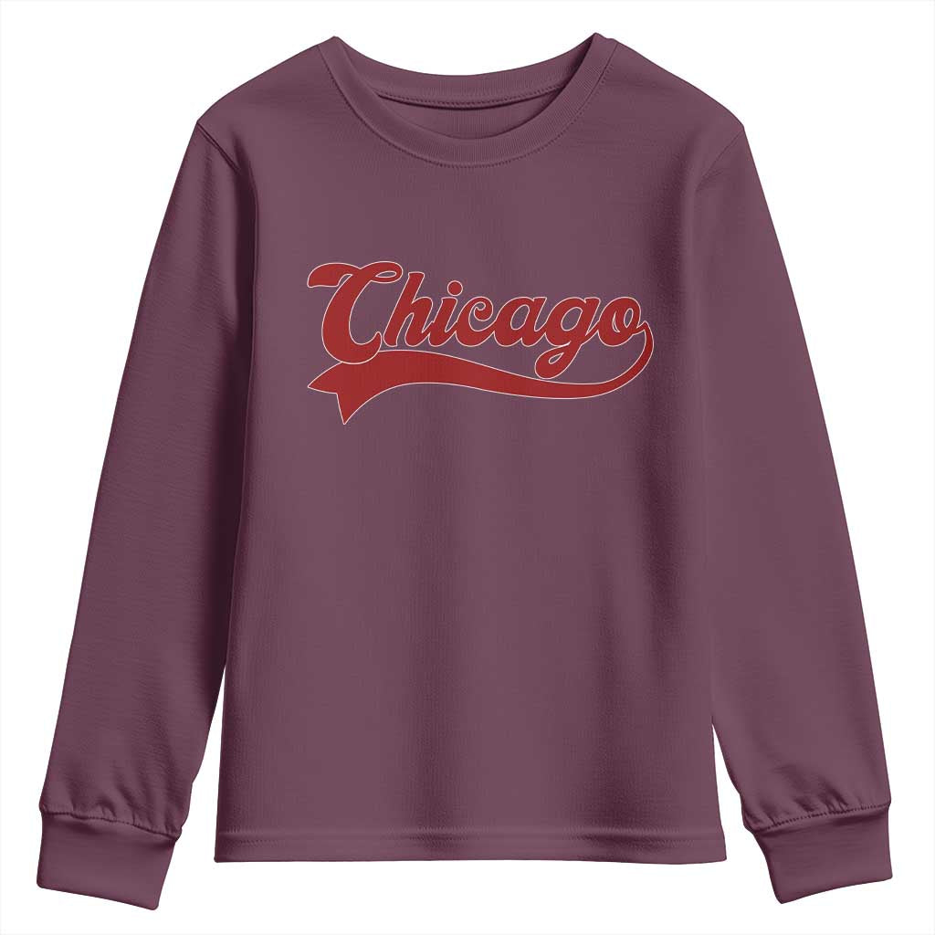 Retro Chicago Youth Sweatshirt Varsity Script Vintage Sports Jersey Style 80s 90s