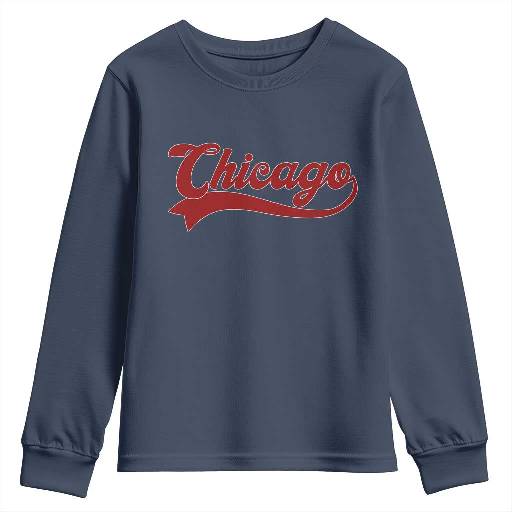 Retro Chicago Youth Sweatshirt Varsity Script Vintage Sports Jersey Style 80s 90s