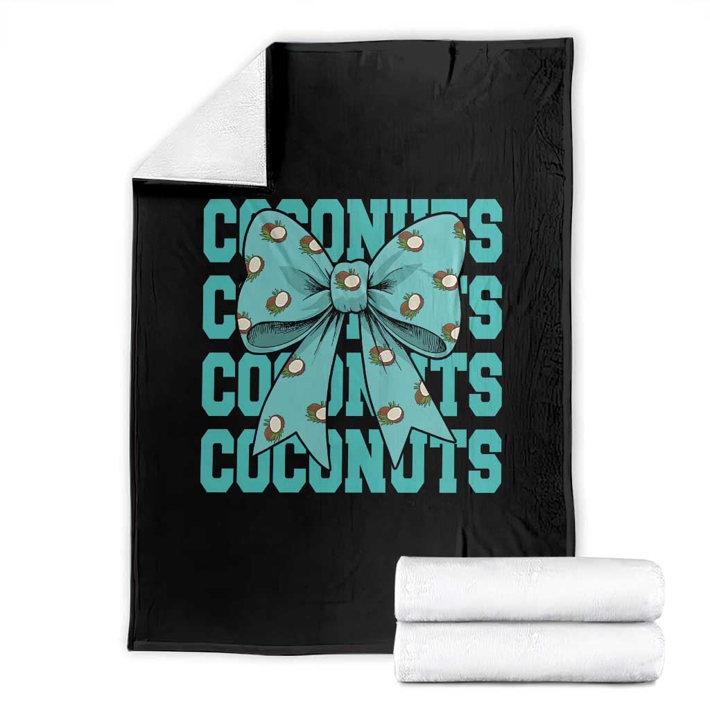Retro Coconuts Coquette Bow Throw Blanket Summer Beach Coconut Fruit Humor