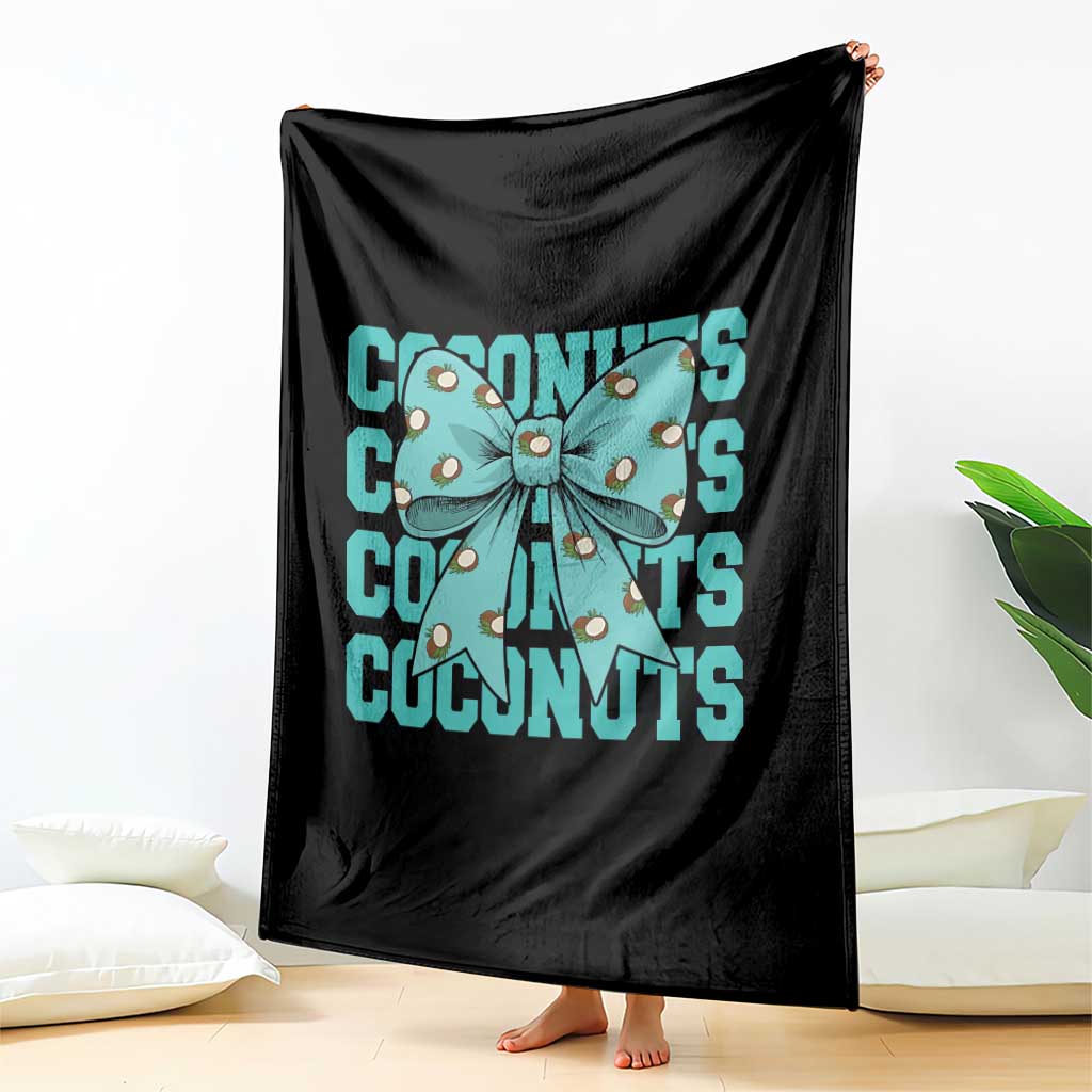Retro Coconuts Coquette Bow Throw Blanket Summer Beach Coconut Fruit Humor