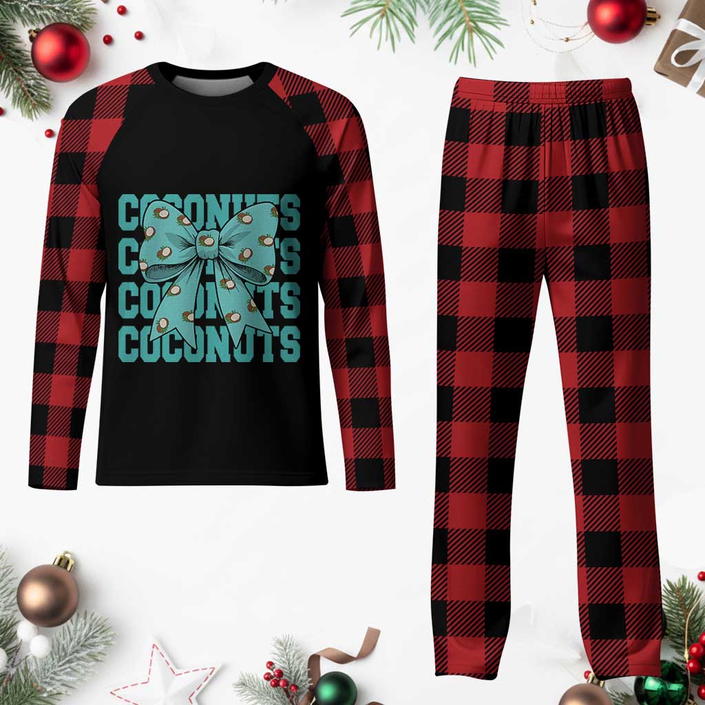 Retro Coconuts Coquette Bow Plaid Pajama Set Summer Beach Coconut Fruit Humor