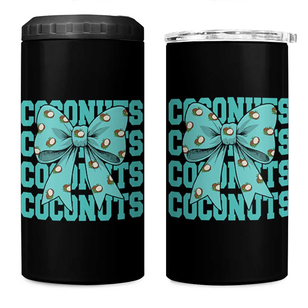 Retro Coconuts Coquette Bow 4 in 1 Can Cooler Tumbler Summer Beach Coconut Fruit Humor