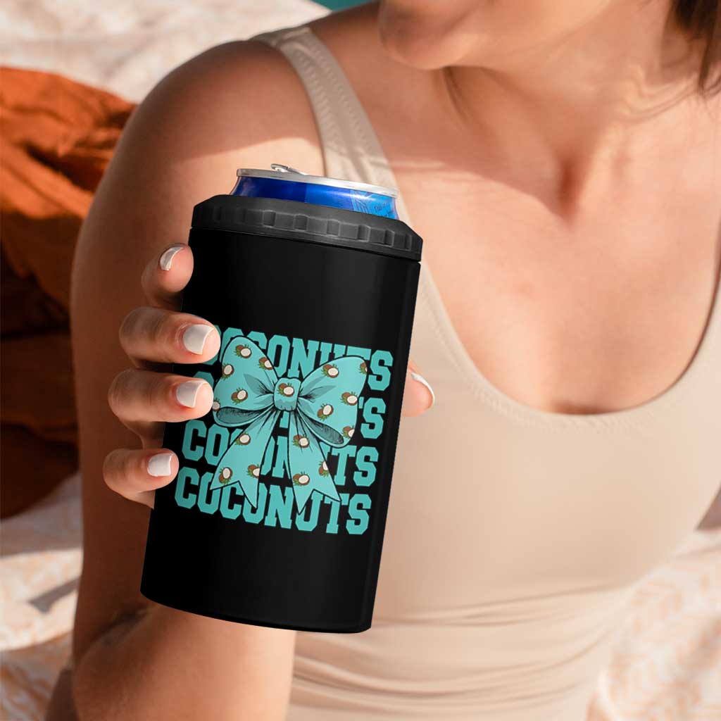 Retro Coconuts Coquette Bow 4 in 1 Can Cooler Tumbler Summer Beach Coconut Fruit Humor