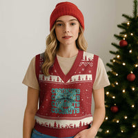 Retro Coconuts Coquette Bow V-Neck Knit Sweater Vest Summer Beach Coconut Fruit Humor