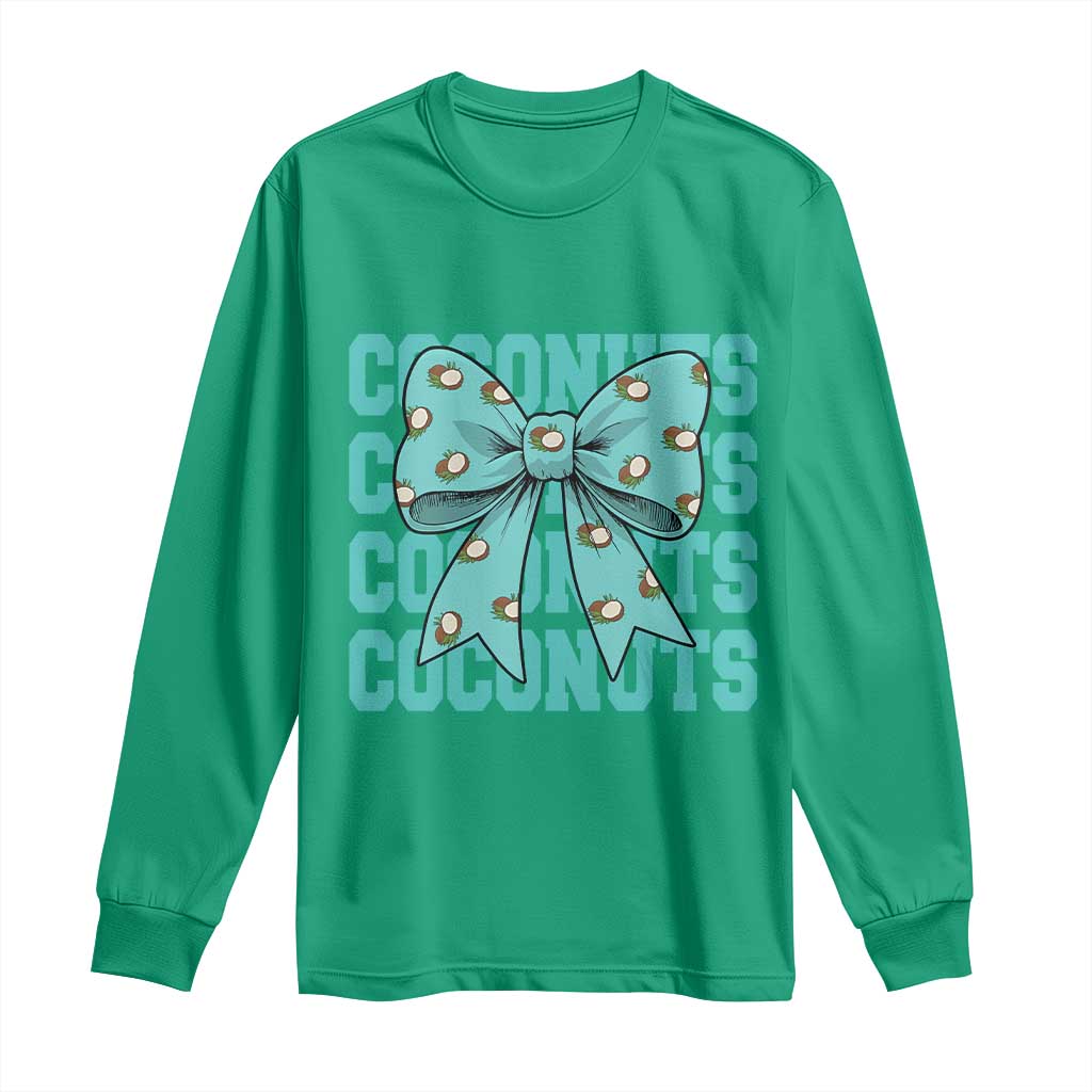 Retro Coconuts Coquette Bow Long Sleeve Shirt Summer Beach Coconut Fruit Humor