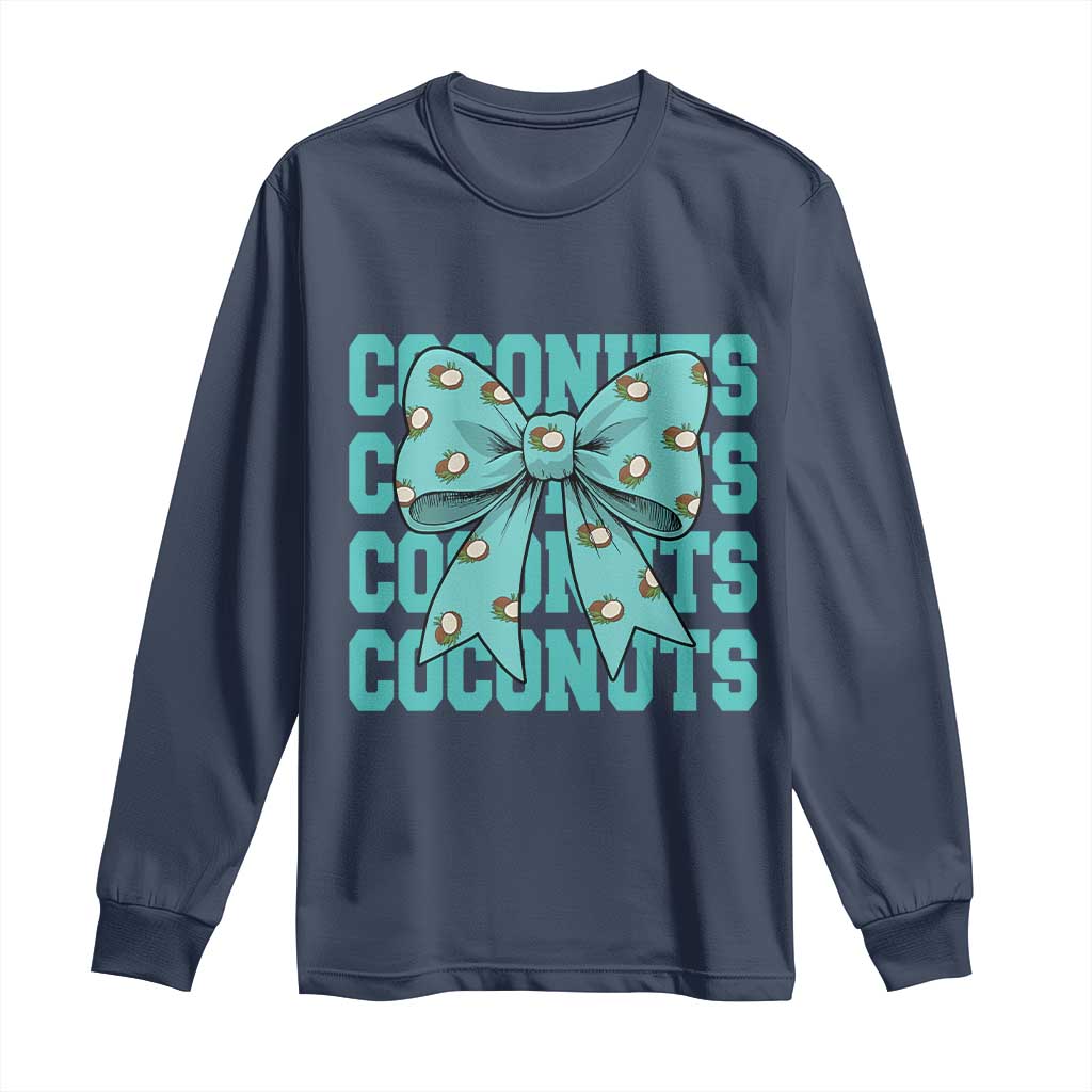 Retro Coconuts Coquette Bow Long Sleeve Shirt Summer Beach Coconut Fruit Humor
