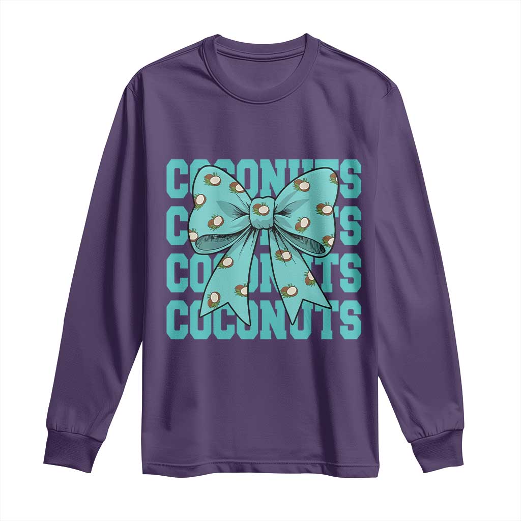 Retro Coconuts Coquette Bow Long Sleeve Shirt Summer Beach Coconut Fruit Humor