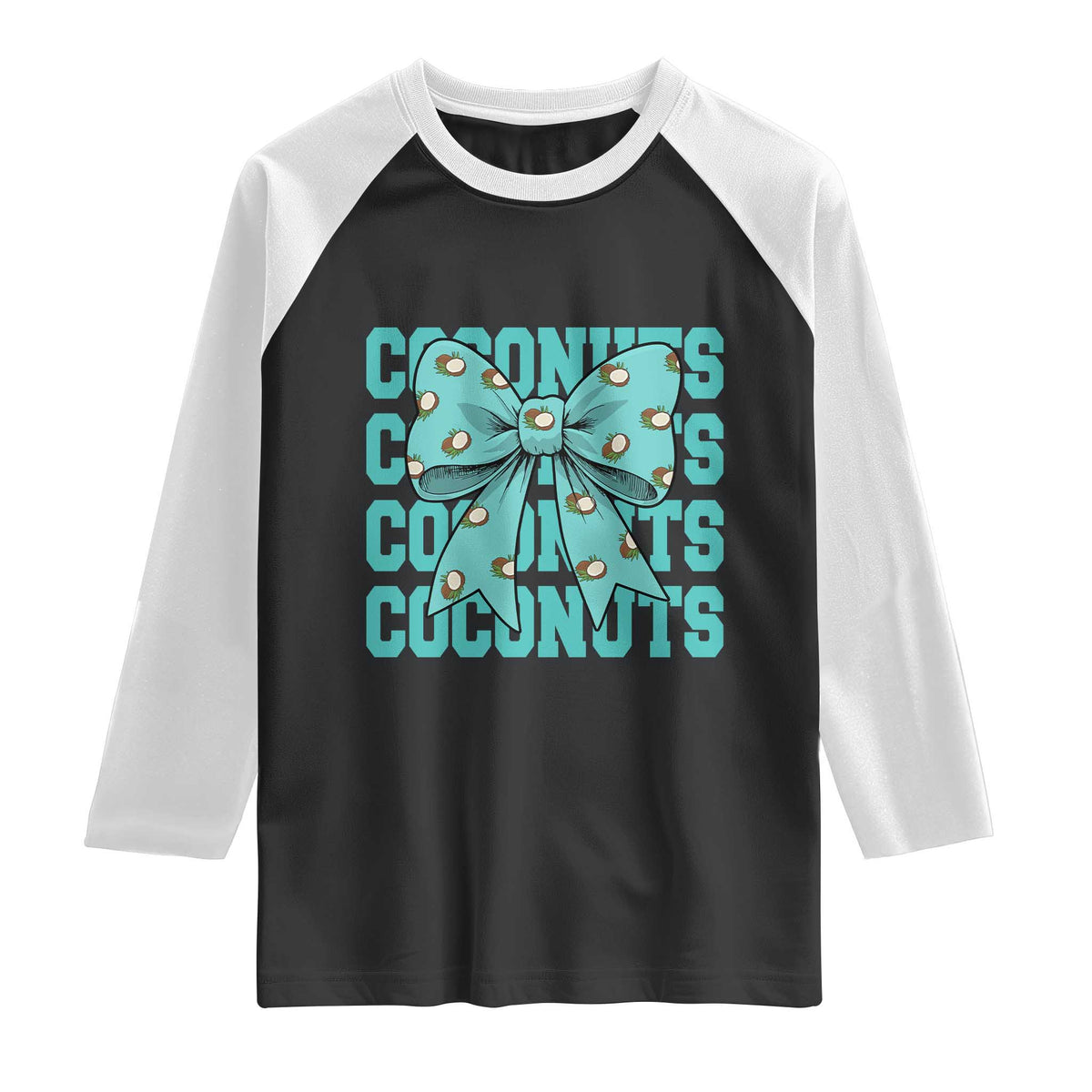 Retro Coconuts Coquette Bow Raglan Shirt Summer Beach Coconut Fruit Humor