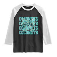 Retro Coconuts Coquette Bow Raglan Shirt Summer Beach Coconut Fruit Humor