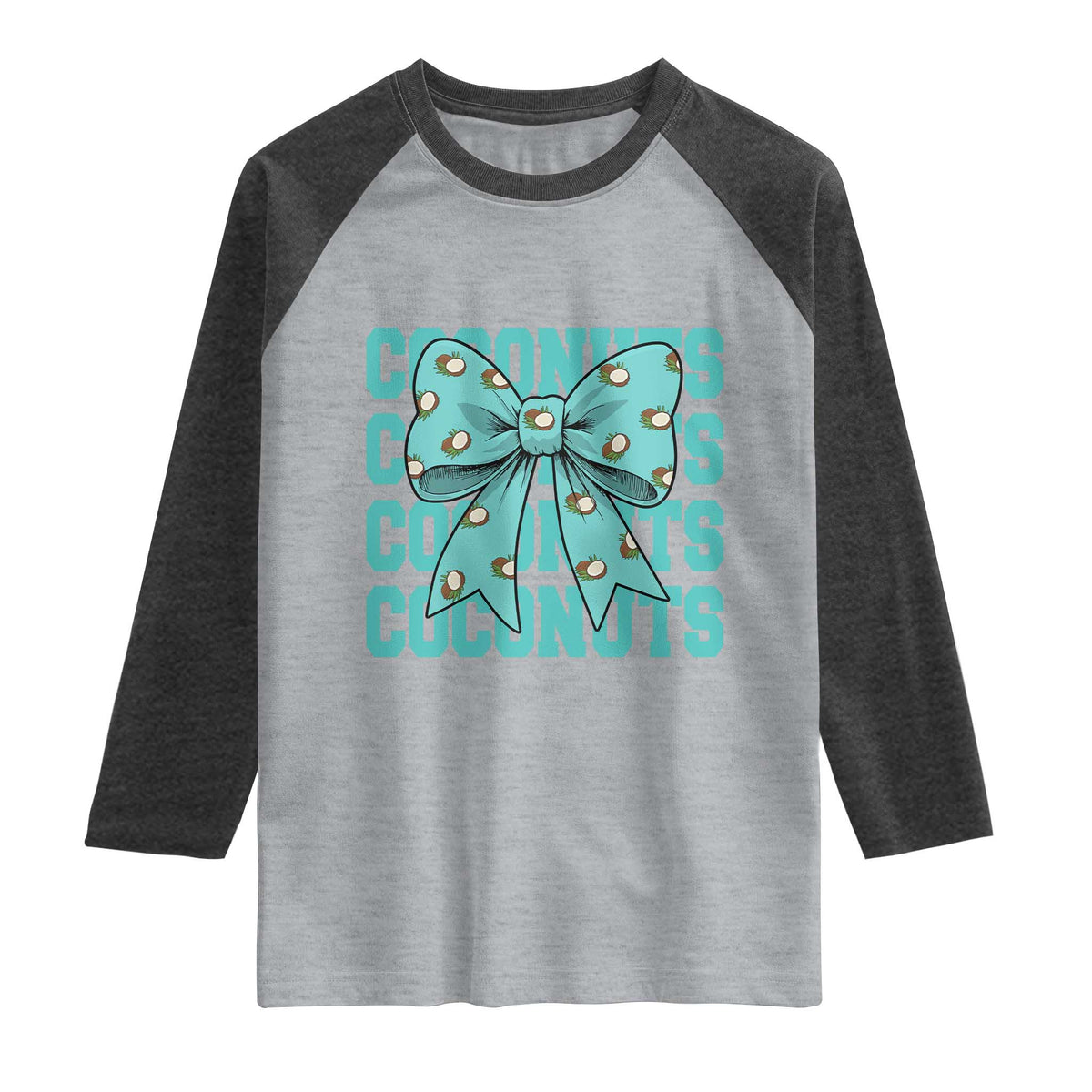 Retro Coconuts Coquette Bow Raglan Shirt Summer Beach Coconut Fruit Humor