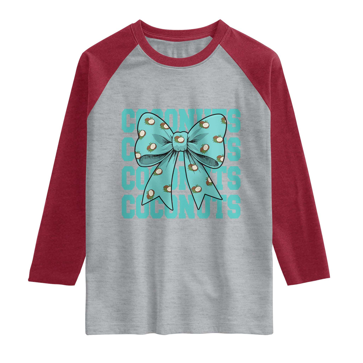 Retro Coconuts Coquette Bow Raglan Shirt Summer Beach Coconut Fruit Humor