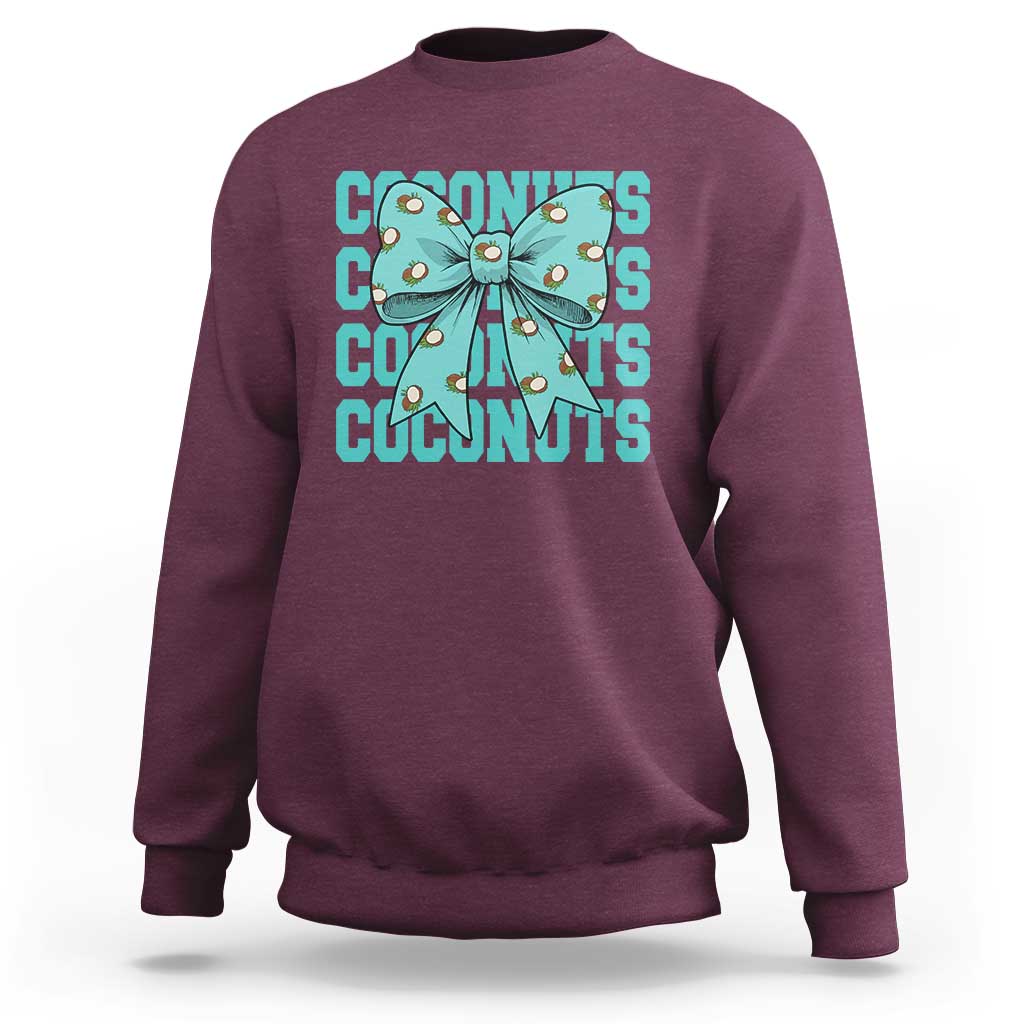 Retro Coconuts Coquette Bow Sweatshirt Summer Beach Coconut Fruit Humor