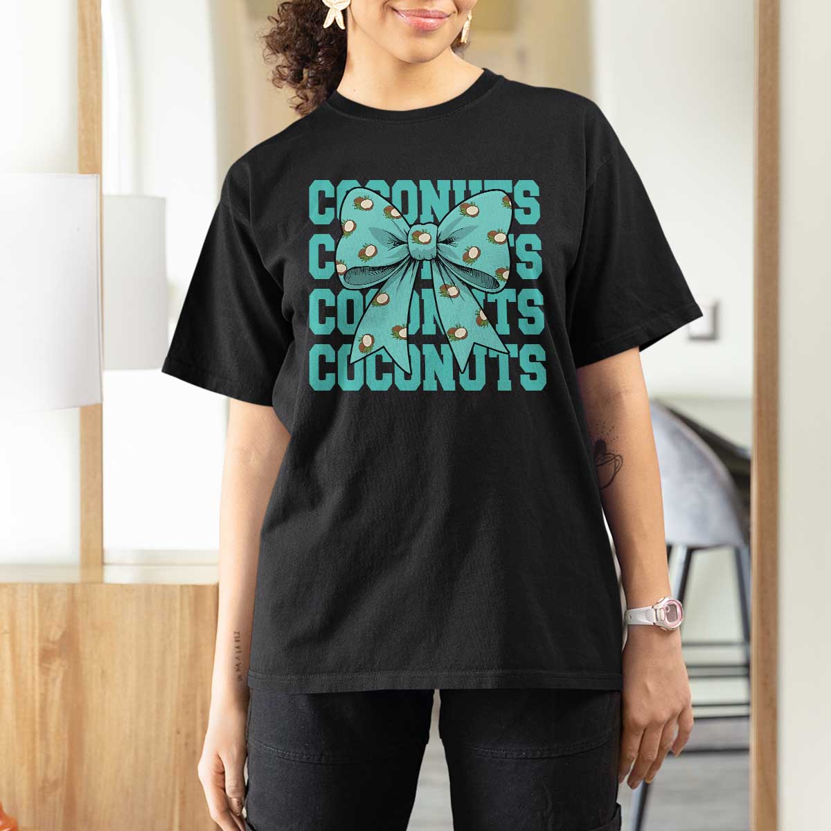 Retro Coconuts Coquette Bow T Shirt For Women Summer Beach Coconut Fruit Humor