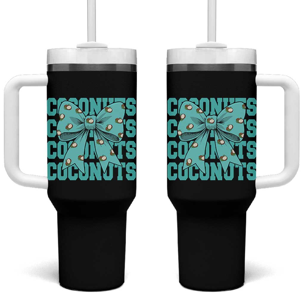 Retro Coconuts Coquette Bow Tumbler With Handle Summer Beach Coconut Fruit Humor