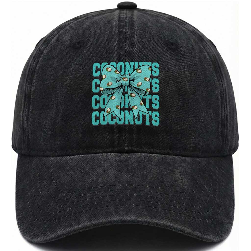 Retro Coconuts Coquette Bow Washed Cotton Baseball Cap Summer Beach Coconut Fruit Humor