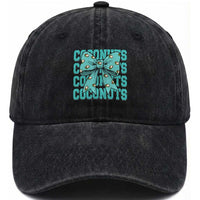 Retro Coconuts Coquette Bow Washed Cotton Baseball Cap Summer Beach Coconut Fruit Humor