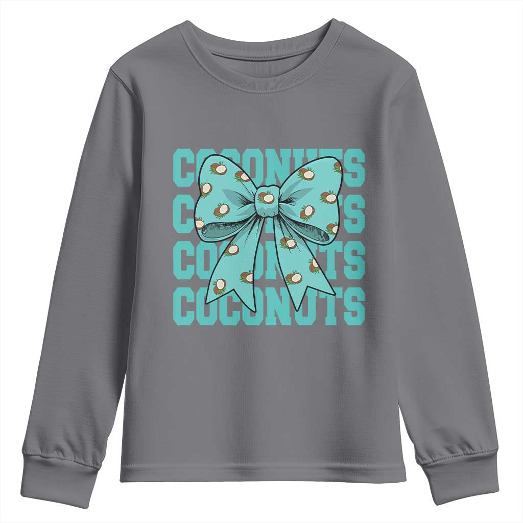 Retro Coconuts Coquette Bow Youth Sweatshirt Summer Beach Coconut Fruit Humor