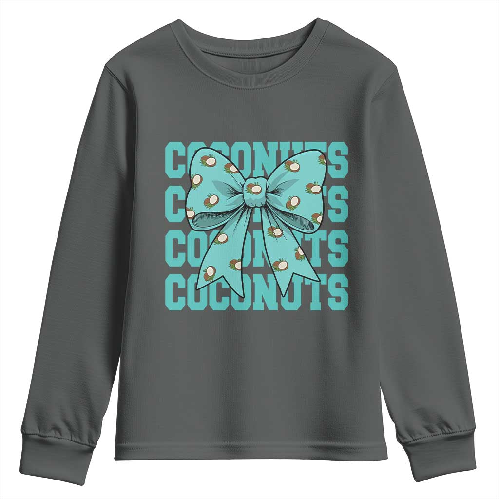 Retro Coconuts Coquette Bow Youth Sweatshirt Summer Beach Coconut Fruit Humor