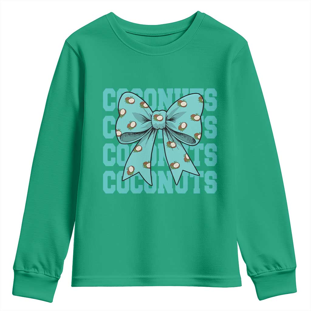 Retro Coconuts Coquette Bow Youth Sweatshirt Summer Beach Coconut Fruit Humor
