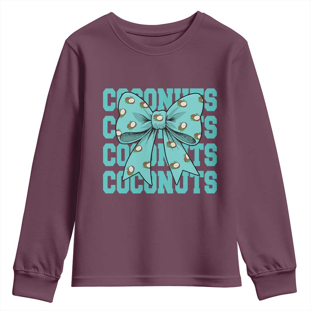 Retro Coconuts Coquette Bow Youth Sweatshirt Summer Beach Coconut Fruit Humor