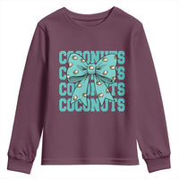 Retro Coconuts Coquette Bow Youth Sweatshirt Summer Beach Coconut Fruit Humor