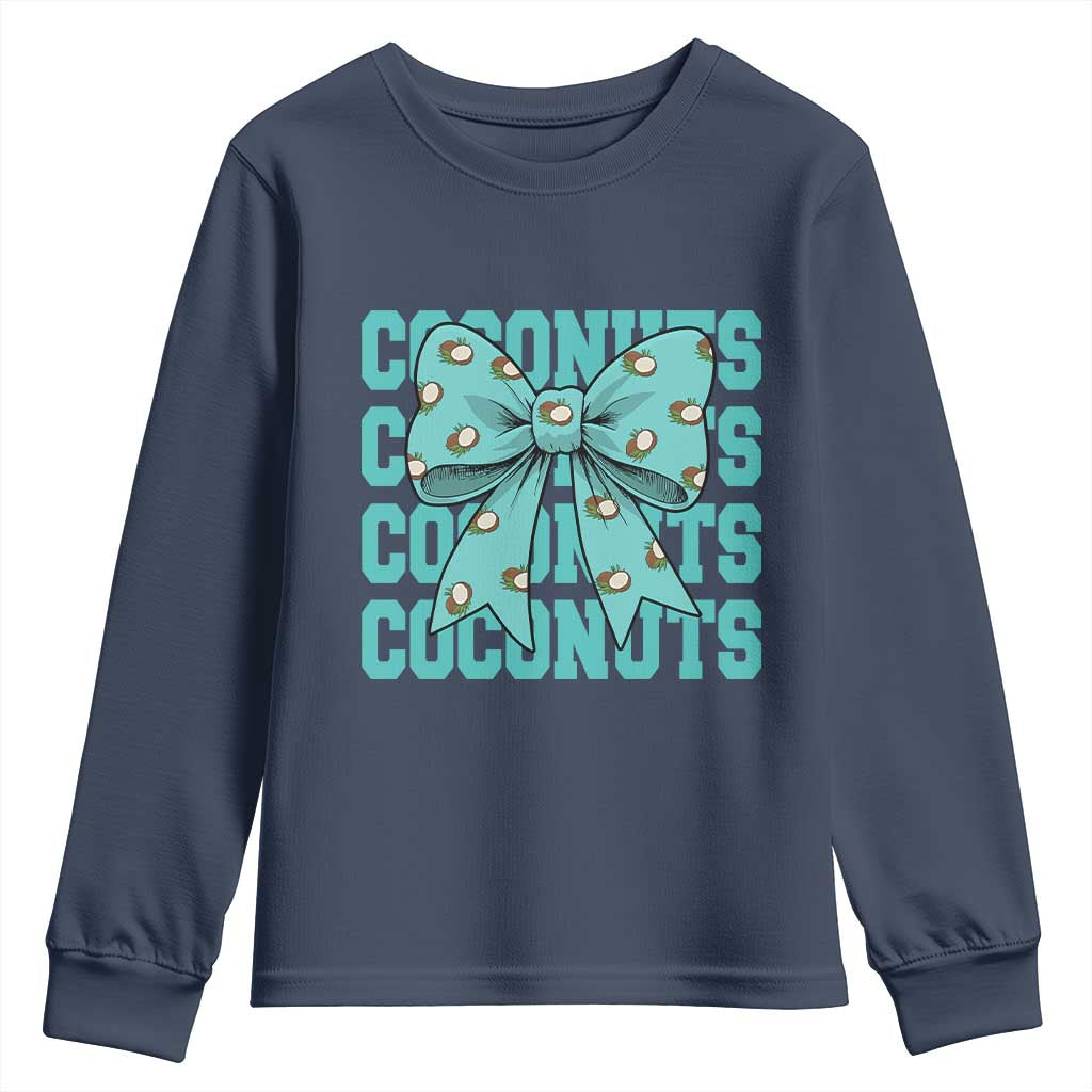 Retro Coconuts Coquette Bow Youth Sweatshirt Summer Beach Coconut Fruit Humor