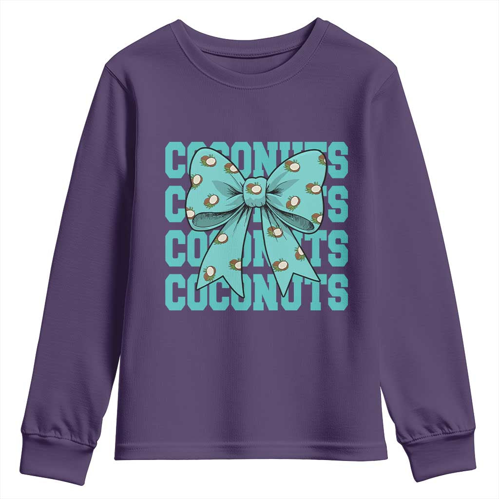 Retro Coconuts Coquette Bow Youth Sweatshirt Summer Beach Coconut Fruit Humor