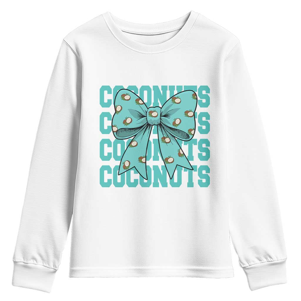 Retro Coconuts Coquette Bow Youth Sweatshirt Summer Beach Coconut Fruit Humor