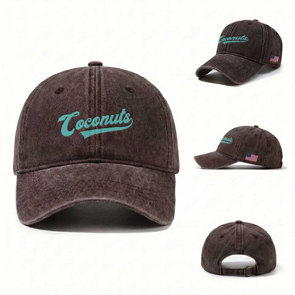 Vintage Coconut Washed Cotton Baseball Cap Retro Throwback Popular Fruit Humor Coconuts Classic