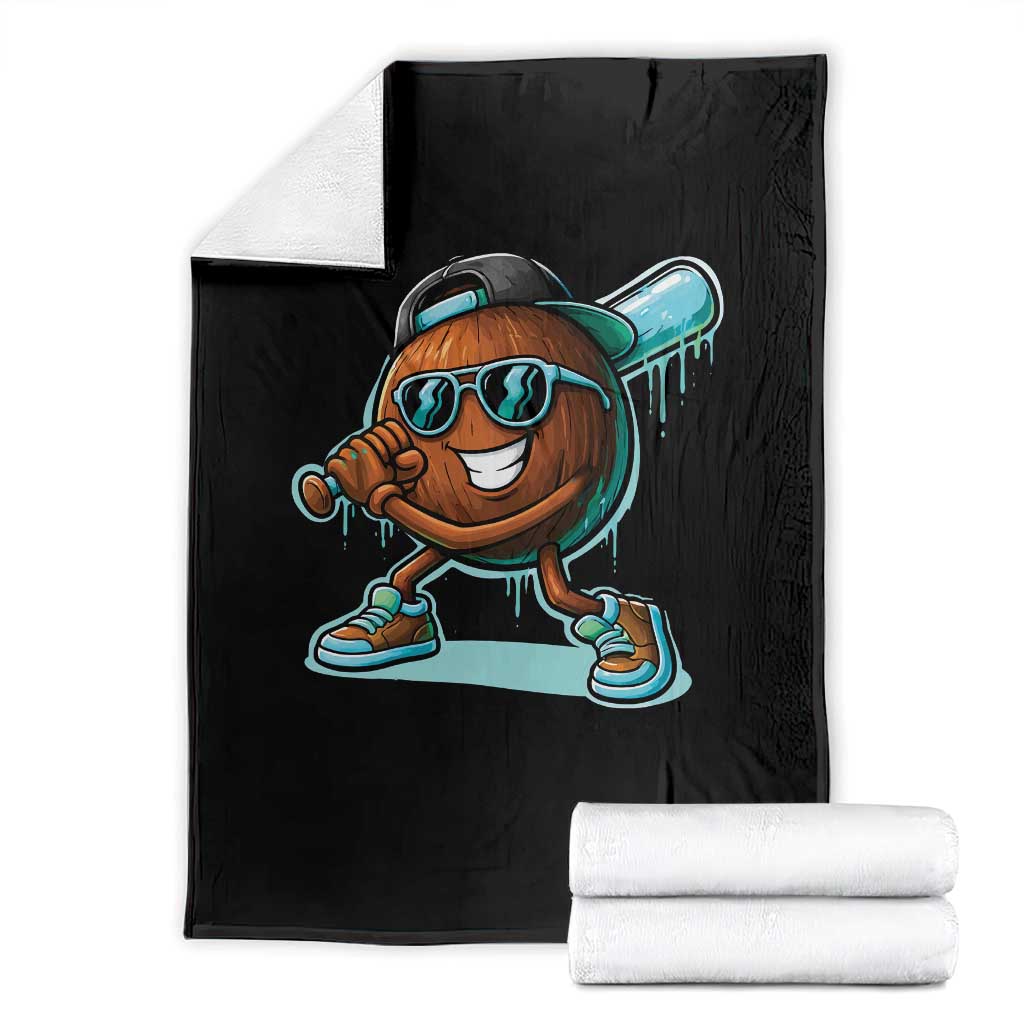 Coconut Baseball Player Throw Blanket Funny Baseball Drip Ice Cream Fruit Humor