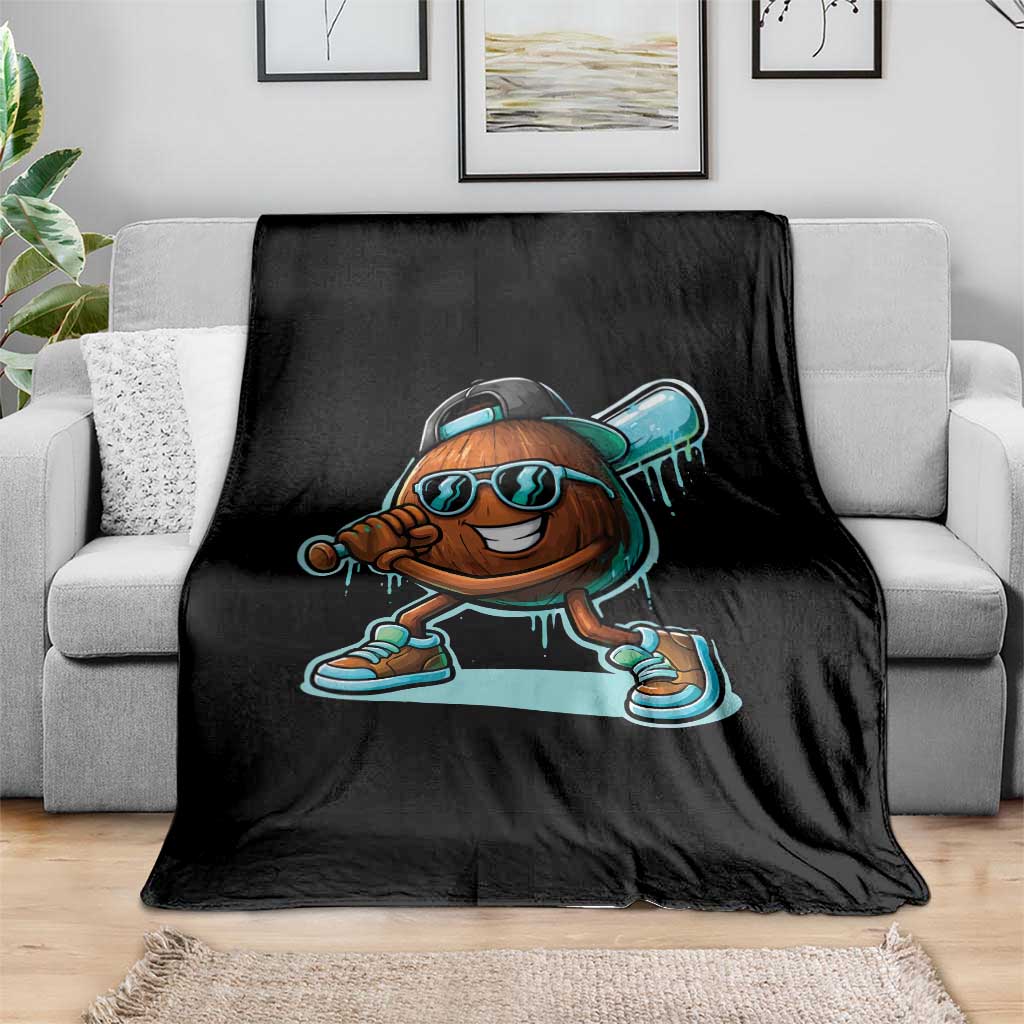 Coconut Baseball Player Throw Blanket Funny Baseball Drip Ice Cream Fruit Humor
