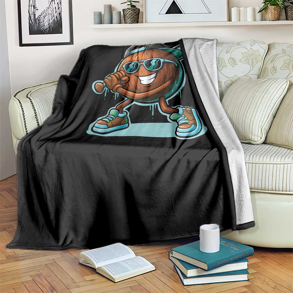 Coconut Baseball Player Throw Blanket Funny Baseball Drip Ice Cream Fruit Humor