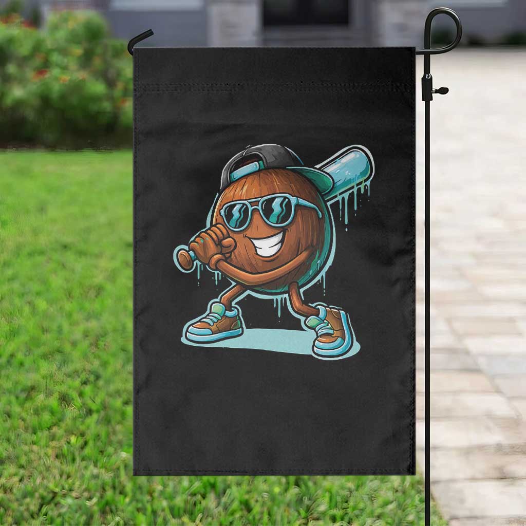 Coconut Baseball Player Garden Flag Funny Baseball Drip Ice Cream Fruit Humor